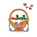 In love picnic basket mascot cartoon