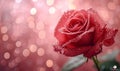 Love in Pink: Red Rose on Pink Background with Bokeh Lights, Offering a Romantic Design and an Elegant Space to Express Affection Royalty Free Stock Photo