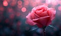 Love in Pink: Red Rose on Pink Background with Bokeh Lights, Offering a Romantic Design and an Elegant Space to Express Affection Royalty Free Stock Photo