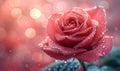 Love in Pink: Red Rose on Pink Background with Bokeh Lights, Offering a Romantic Design and an Elegant Space to Express Affection Royalty Free Stock Photo