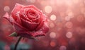 Love in Pink: Red Rose on Pink Background with Bokeh Lights, Royalty Free Stock Photo