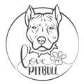 Love pitbull - black and white vector logo