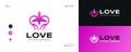 Love Plane Logo Design in Pink Gradient Concept. Heart Airplane Logo or Icon
