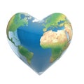 Love planet 3d concept - heart shaped earth isolated on white Royalty Free Stock Photo