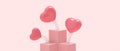 Love Podium Valentine`s day on Pink Background and Red Heart With Care Concept . banner for greeting card, copy space Royalty Free Stock Photo