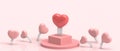 Love Podium Valentine`s day on Red Background and Red Heart With Family Concept. banner, copy space