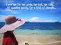 Love poem with background ocean view and a lady look up to the sky design for Christianity.