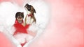 In love Pomeranian and Boxer sitting on a love cloud Royalty Free Stock Photo