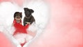 In love Pomeraniannd and Boxer puppies sitting Royalty Free Stock Photo