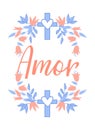 Love in Portuguese. Ink illustration with hand-drawn lettering. Amor