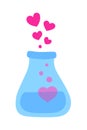 Love Potion Flask With Bubbling Hearts. Vector Flat Design in Pink and Blue. Valentines Day Icon.