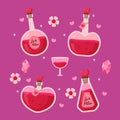 Love Potion in flask for fragrance or magical wizard valentine element concept