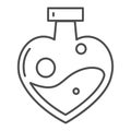 Love potion in heart shaped bottle thin line icon. Magic love drink vector illustration isolated on white. Glass bottle Royalty Free Stock Photo