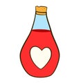 Love potion with heart-shaped label. Valentine\'s day. Cartoon flat icon. Vector illustration