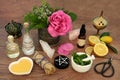 Love Potion Magic Spell Ingredients for Valentines Day Royalty Free Stock Photo