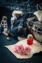 Love potion, red drink in bottle. Magic concept Royalty Free Stock Photo