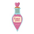 love potion. Rpg fantasy magic spell heart elixir. Chemistry glass bulb, pink liquid. Witch alchemy bottle, love vial. Aphrodisiac Royalty Free Stock Photo