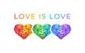 Love is love. Pride month rainbow illustration with cute chameleons