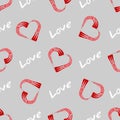 Love print. grunge Heart shape frame with brush painting and text love seamless pattern