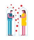 Love in Quarantine Social distancing and self-isolation in coronavirus epidemic. Lovers in glass bell on date Royalty Free Stock Photo