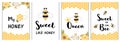 Love quotes poster Funny phrases set. Yellow honey bee cards, prints. Sweet honey love messages for baby Vector Royalty Free Stock Photo