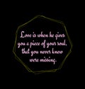 Love quotes written on abstract black background, yellow geometric patterns, artistic frames graphic illustration design wallpaper