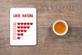 Love rating five hearts in digital tablet