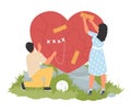 Love reconciliation vector happy couple repair torn heart