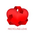 Love recycling for concept design. Reload sign. Circle shape. Heart icon, love icon vector. Vector stock illustration. Royalty Free Stock Photo