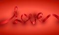 Love red ribbon horizontal Valentines Day card.