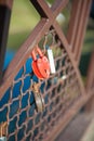 Love red romance lock on the bridge Royalty Free Stock Photo