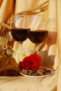 Love, red wine, rose and chocolate Royalty Free Stock Photo