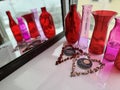 love reflections, mirror and glass bottles. red & pink rose hearts VALENTINES Royalty Free Stock Photo