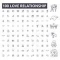 Love relationship editable line icons, 100 vector set, collection. Love relationship black outline illustrations, signs Royalty Free Stock Photo