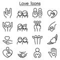 Love, Relationship, Friend, Family icon set in thin line style