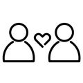 Love and relationship icon. Heart symbol between two people. Outline modern design element. Simple black flat vector