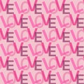 Love repeating text seamless pattern on a pink background