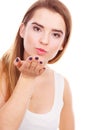 Teenager woman sending air kisses, love gesture Royalty Free Stock Photo