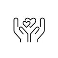 Love and romance icon. Two loving hearts in hands. Pixel perfect, editable stroke icon