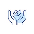 Love and romance icon. Two loving hearts in hands. Pixel perfect, editable stroke line icon