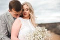 Love, romance and people concept - happy young couple hugging outdoors. Royalty Free Stock Photo