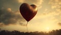 Love and romance soar with heart shaped balloons at sunset celebration generated by AI