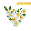 Love Romantic Floral Heart Spring Summer Design with White Plumeria Flowers for Prints, Fabric, T-shirt, Posters