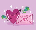 love romantic heart and envelope message flowers in cartoon style design Royalty Free Stock Photo