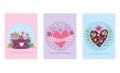 Love romantic hearts mail envelope flowers cartoon cute banners