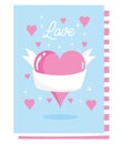 Love romantic hearts ribbon lettering cartoon card design