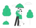 Love, Romantic Relations. Man and Woman Dating, Loving Happy Couple Hugging and Walking under Umbrella in Park