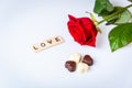 Love and rose and heart chocolate