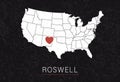Love Roswell Picture. Map of United States with Heart as City Point. Vector Stock Illustration