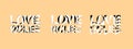 Love rules psychedelic lettering logo set. Hippie crazy style sticker collection. Groovy vibe quote hippy badge design